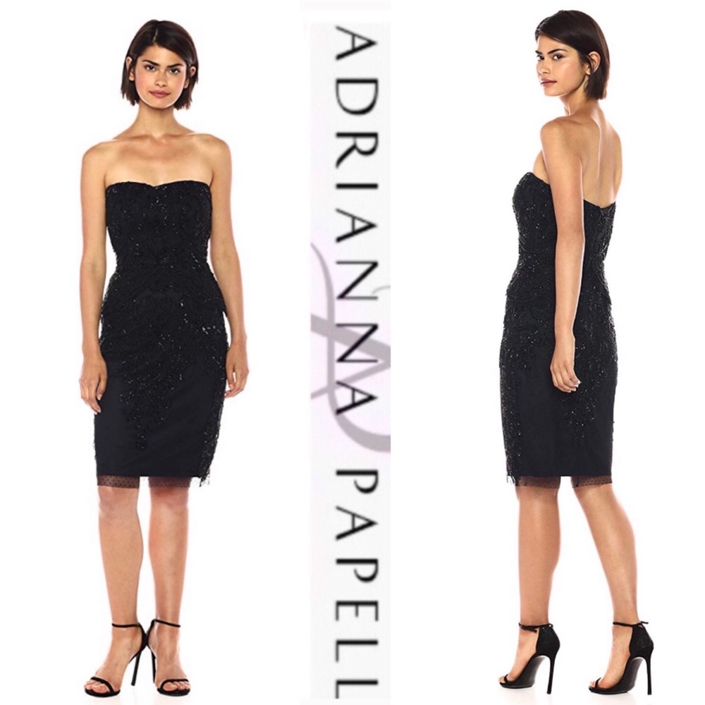 Adrianna Papell chic beaded floral strapless dress